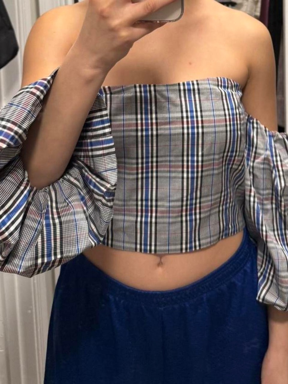 Zara plaid off the shoulder top